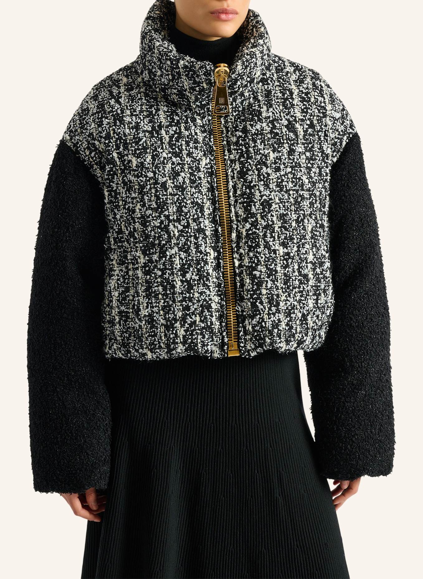 BALMAIN Zweifarbige Tweedjacke: SCHWARZ