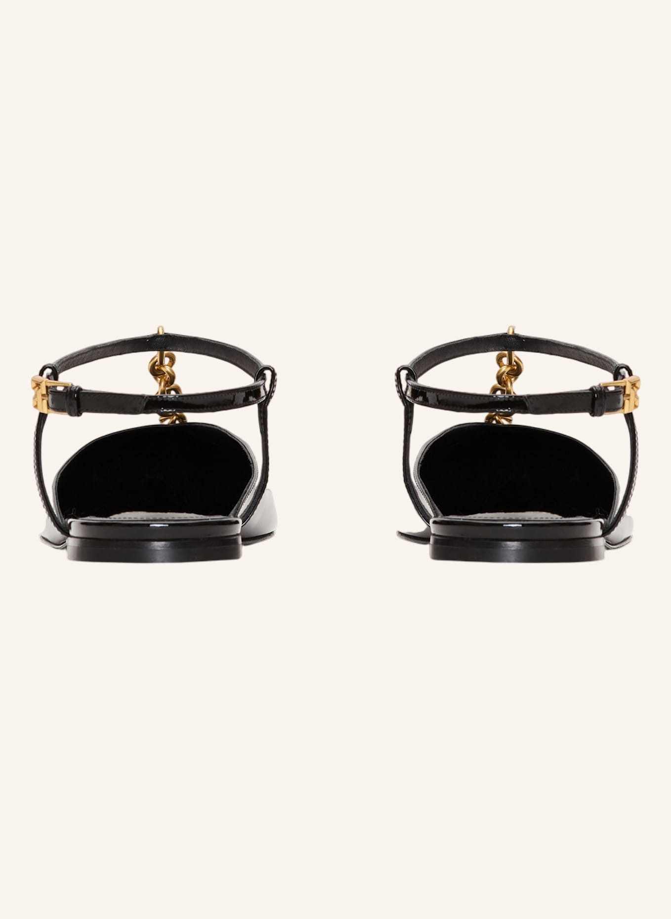BALMAIN Flache Sync Sandalen aus Lackleder mit Kette: SCHWARZ