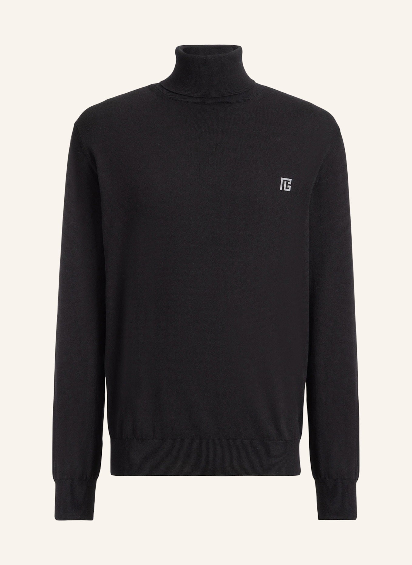 BALMAIN PB Rollkragenpullover aus Baumwolle und Seide: SCHWARZ
