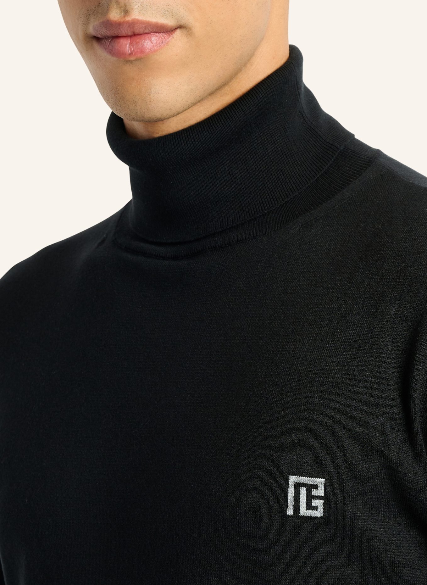 BALMAIN PB Rollkragenpullover aus Baumwolle und Seide: SCHWARZ