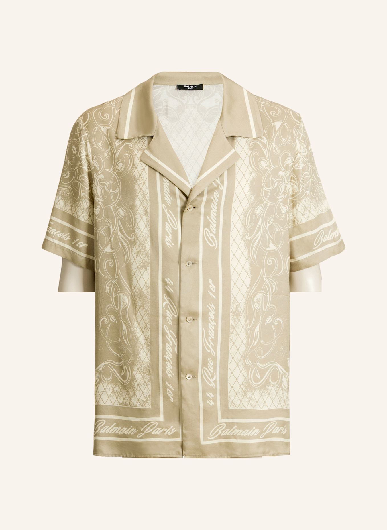 BALMAIN Bedrucktes Foulard Pyjamahemd: KHAKI