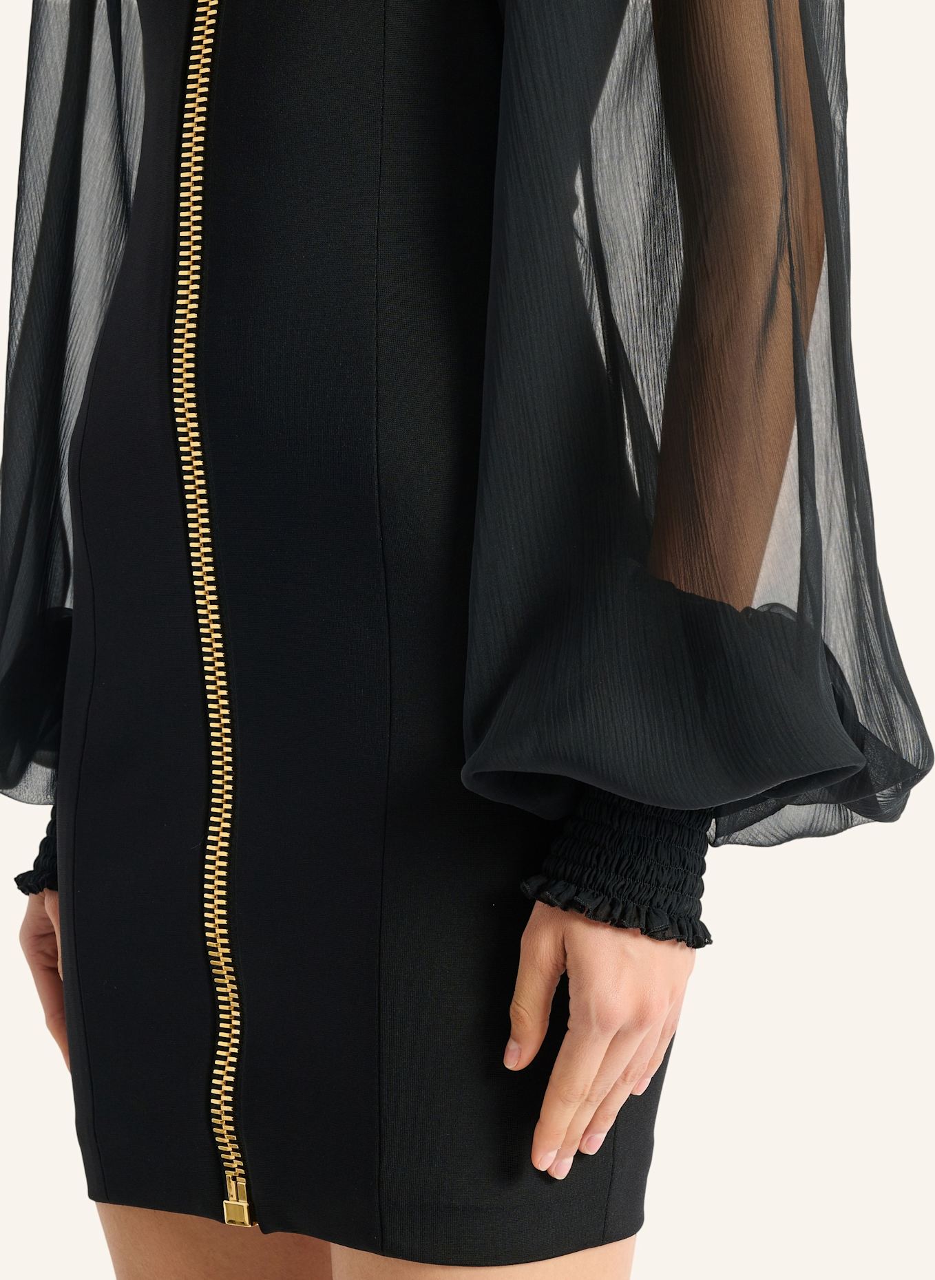 BALMAIN Kurzes Kleid aus Jersey und Musselin: SCHWARZ