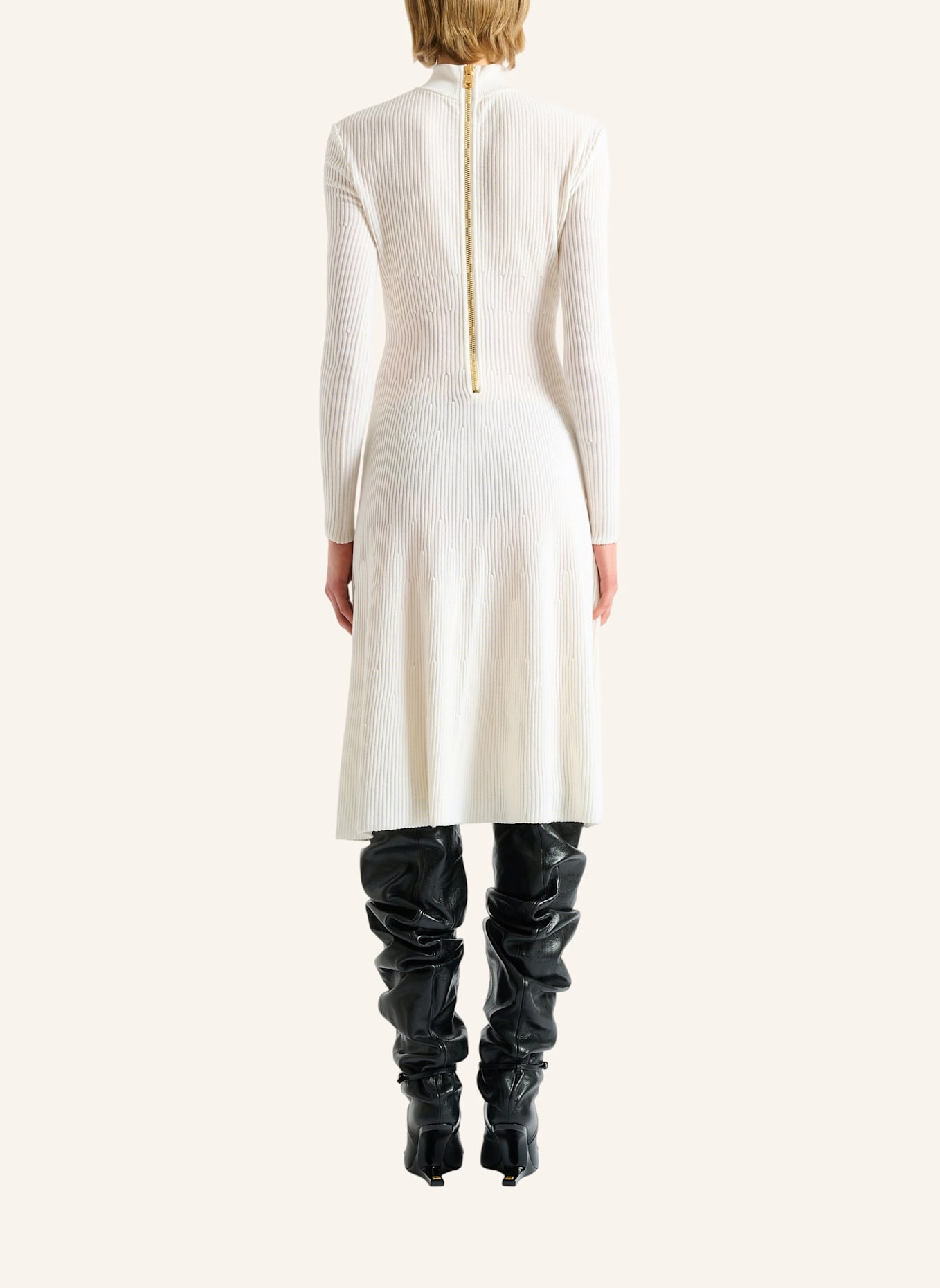 BALMAIN Langes Kleid aus geripptem Gewebe: WEISS