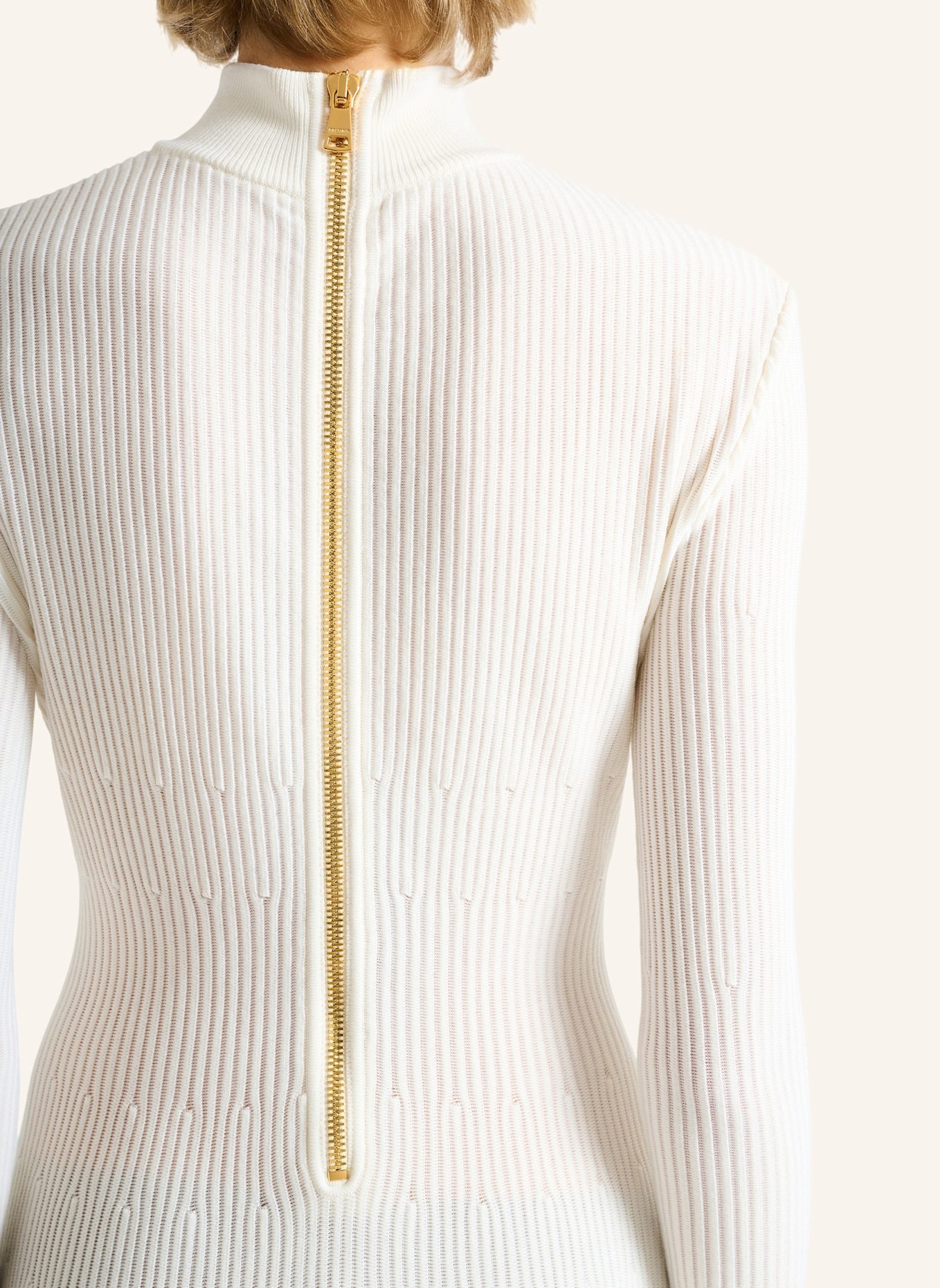 BALMAIN Langes Kleid aus geripptem Gewebe: WEISS