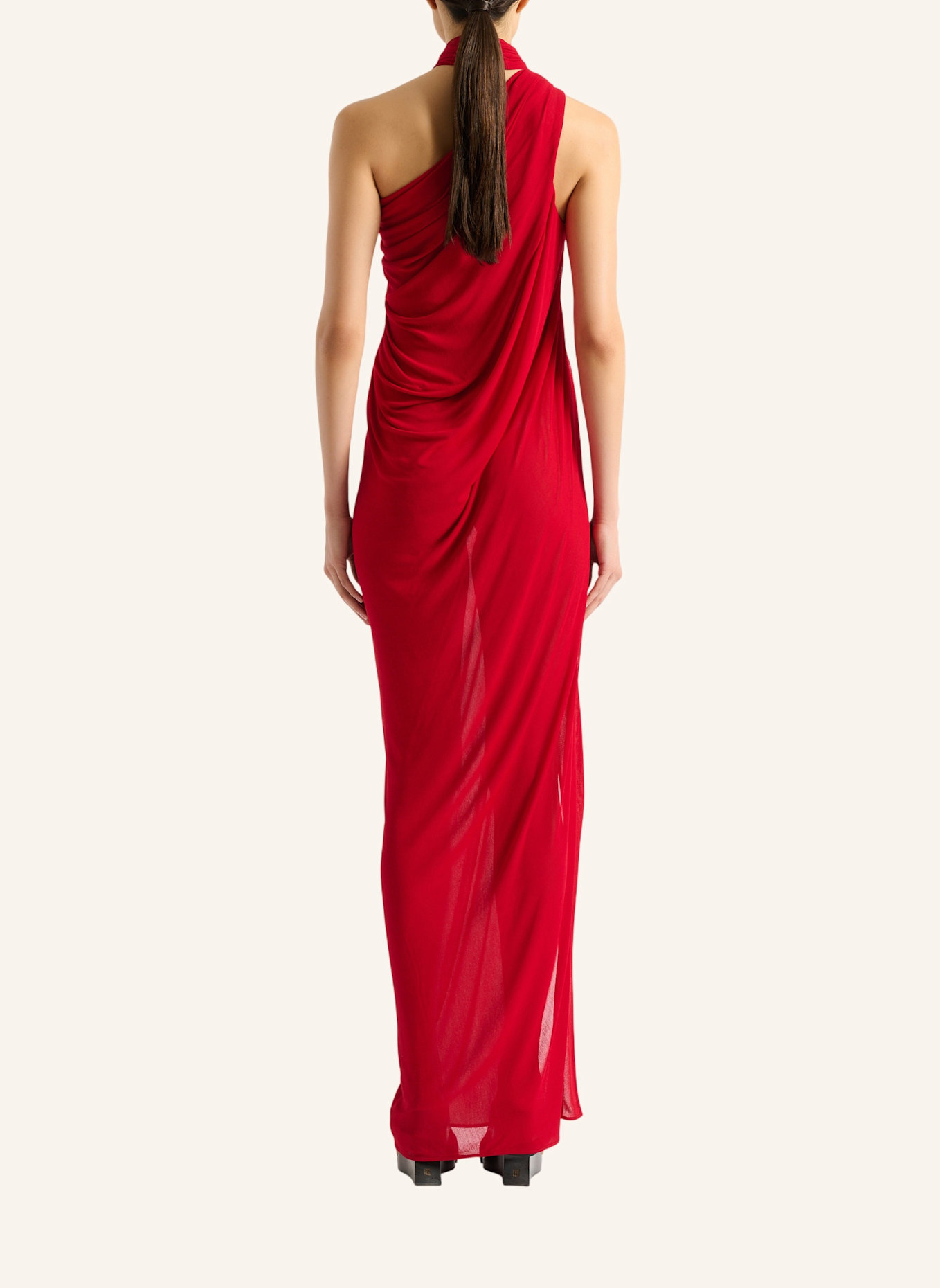 BALMAIN Langes, drapiertes Kleid aus Jersey: ROT