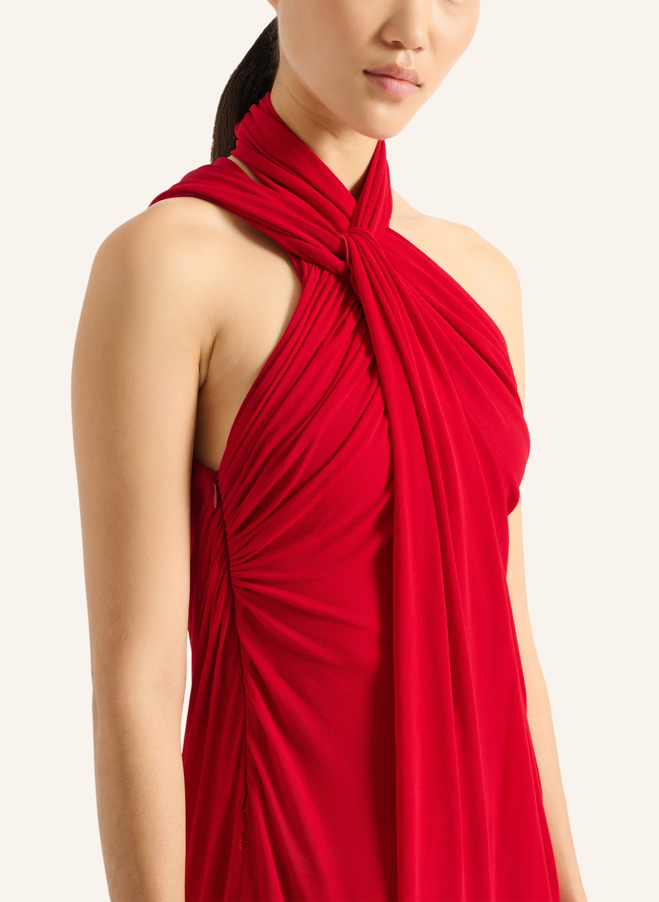 BALMAIN Langes, drapiertes Kleid aus Jersey: ROT