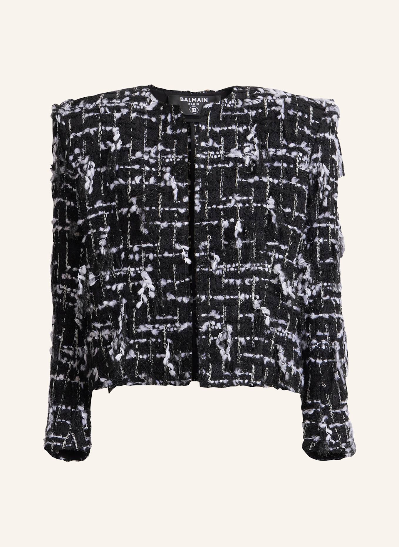 BALMAIN Spencer aus Tweed mit Fransen: SCHWARZ