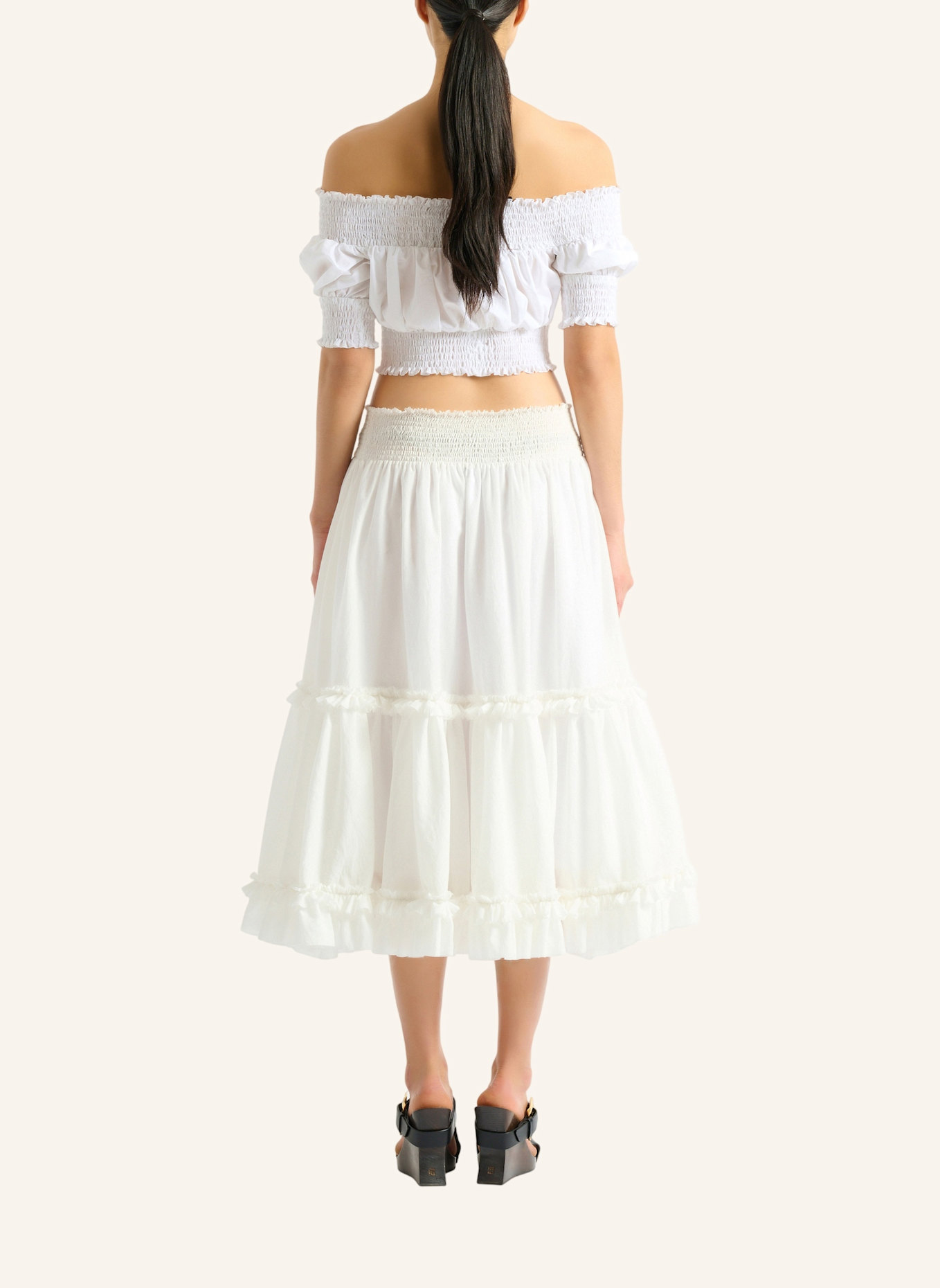 BALMAIN Schulterfreies Oberteil aus Popeline: WEISS