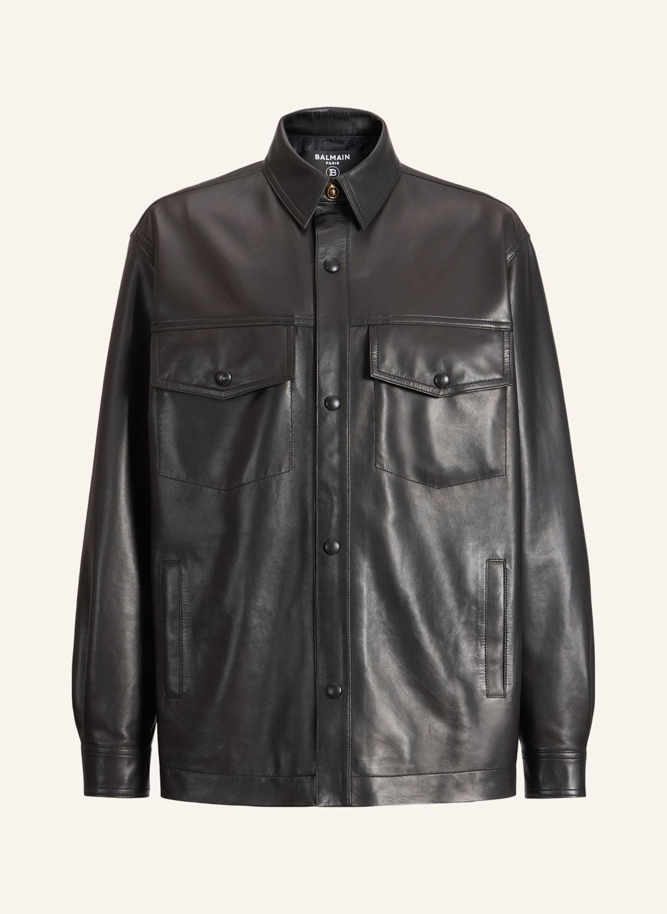 BALMAIN Überhemd aus Leder: SCHWARZ
