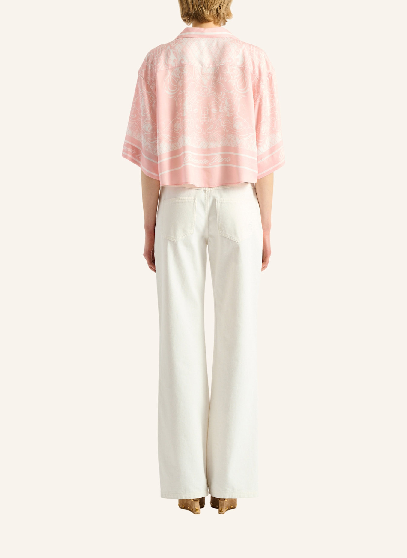 BALMAIN Bedrucktes Foulard Pyjamahemd: ROSA