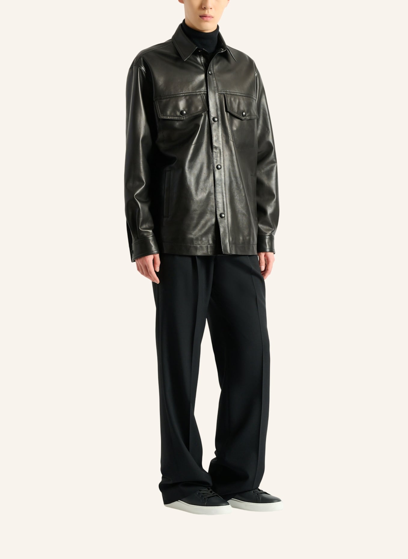 BALMAIN Überhemd aus Leder: SCHWARZ