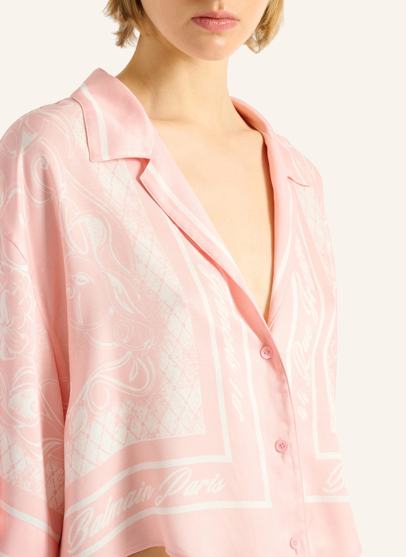 BALMAIN Bedrucktes Foulard Pyjamahemd: ROSA