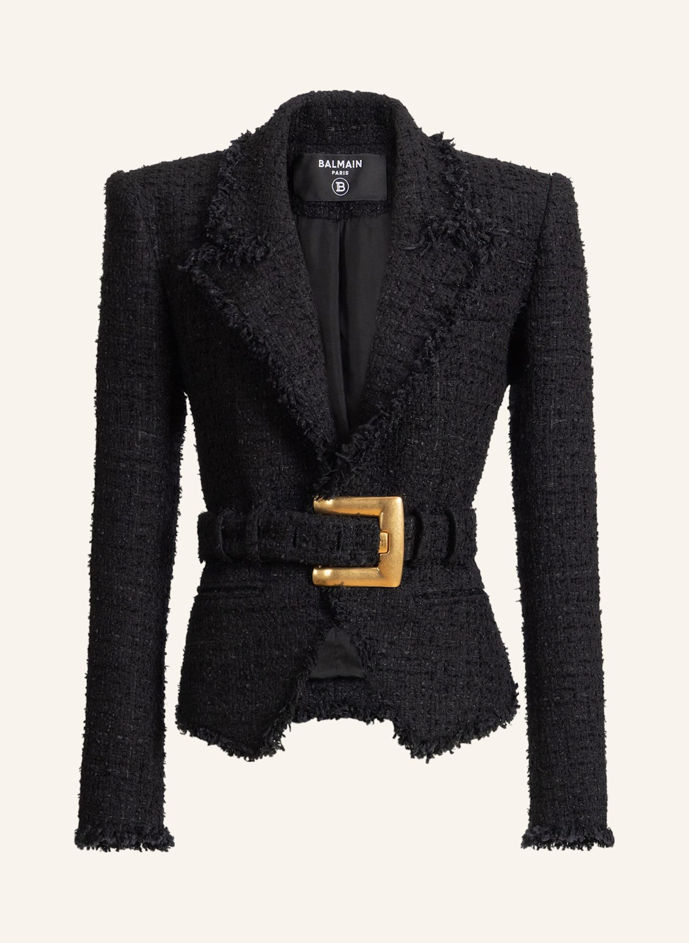 BALMAIN Tweedjacke mit Gürtel: SCHWARZ