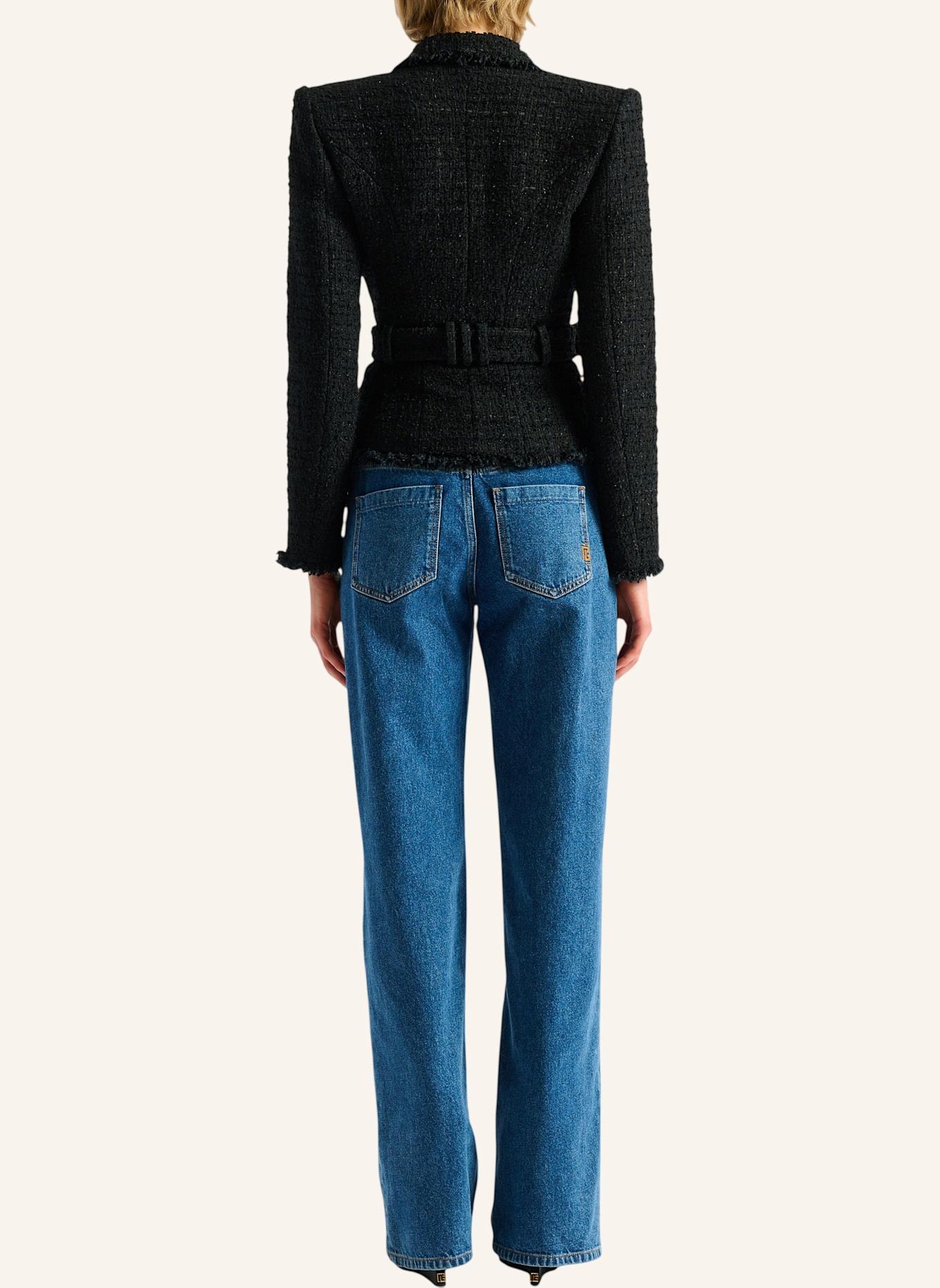 BALMAIN Tweedjacke mit Gürtel: SCHWARZ