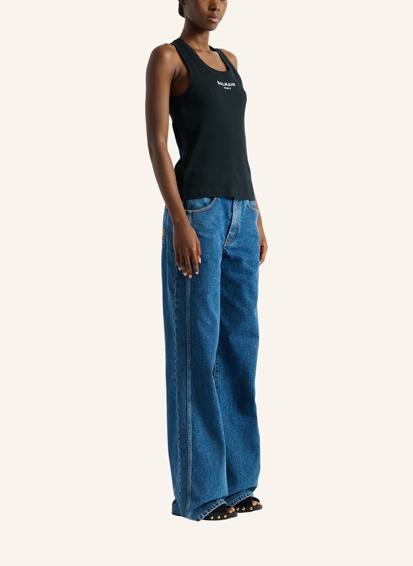 BALMAIN Tanktop mit Balmain Paris-Stickerei: SCHWARZ