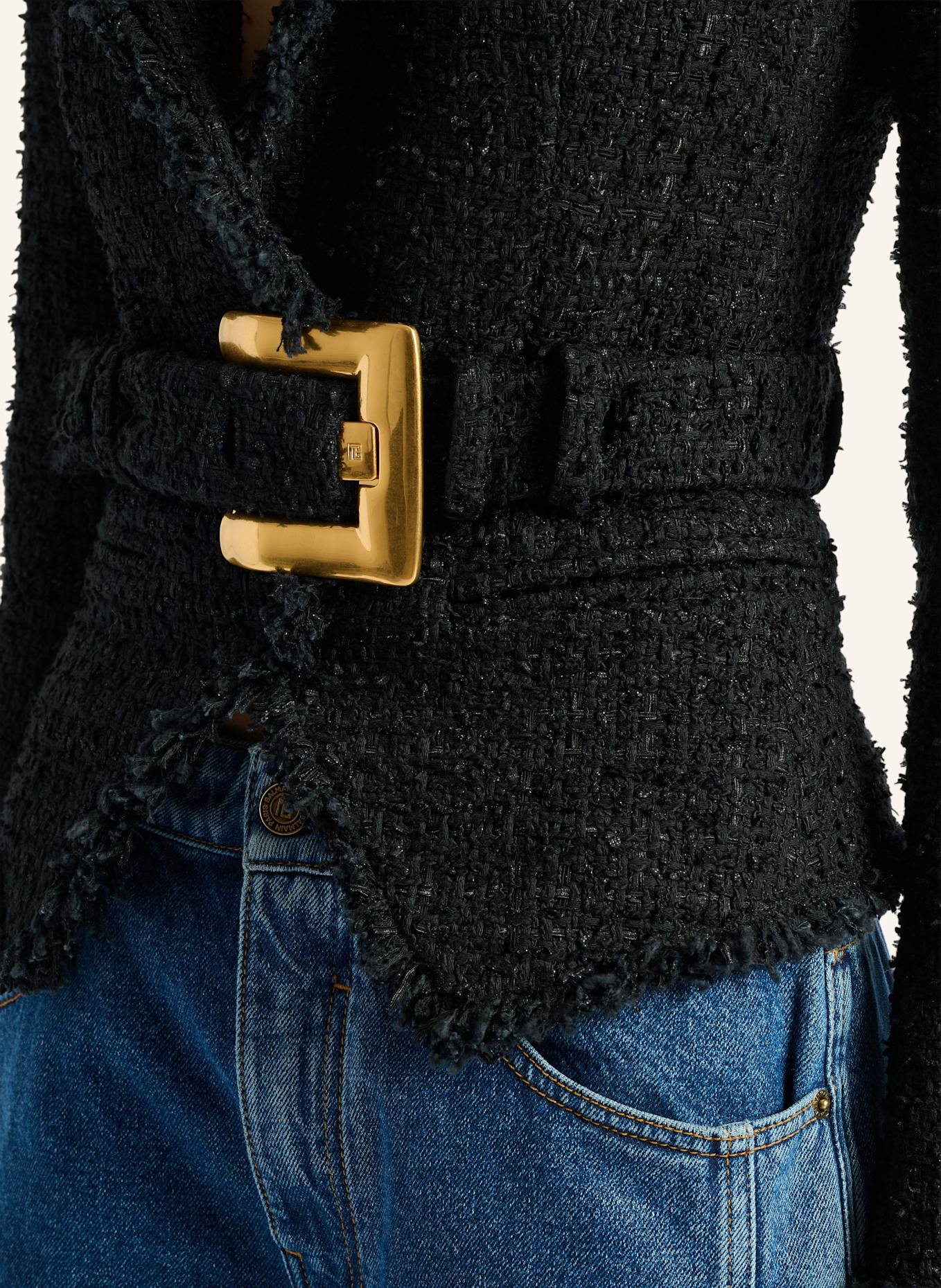 BALMAIN Tweedjacke mit Gürtel: SCHWARZ