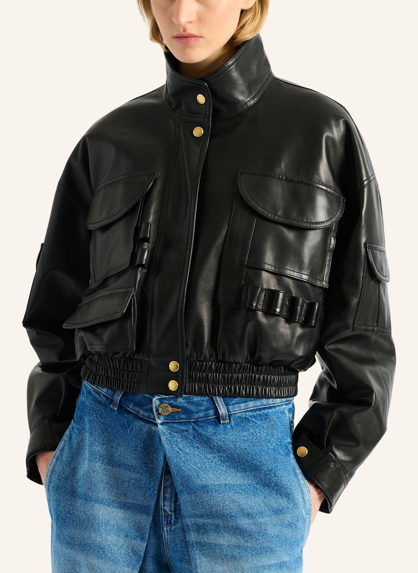 BALMAIN Bomberjacke aus Lammleder: SCHWARZ