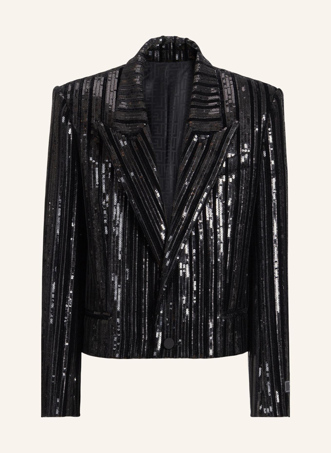 BALMAIN Spencer aus Samt mit Pailletten: SCHWARZ