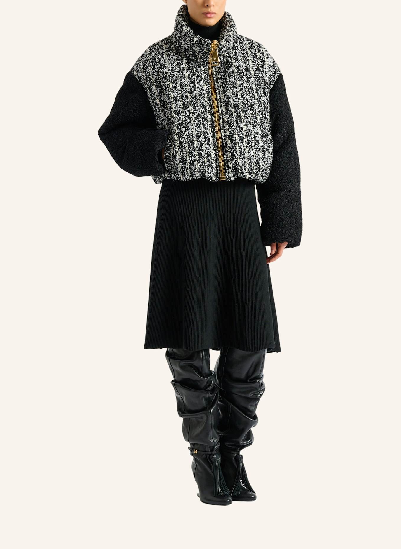 BALMAIN Zweifarbige Tweedjacke: SCHWARZ