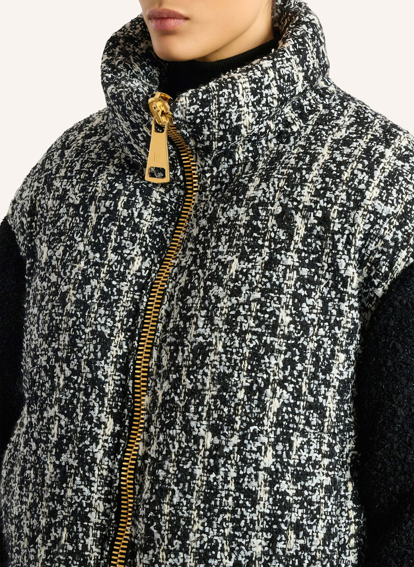 BALMAIN Zweifarbige Tweedjacke: SCHWARZ