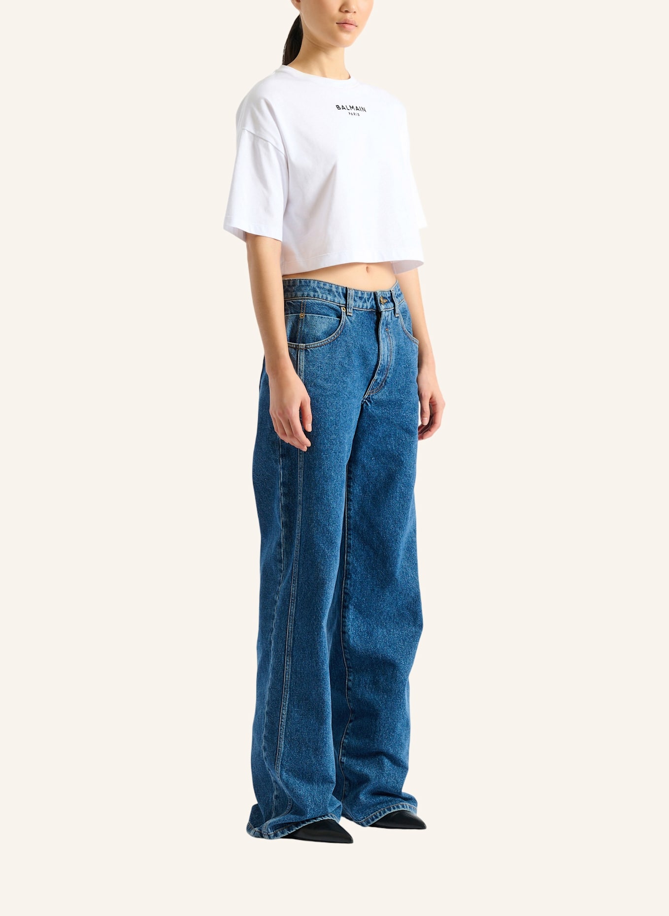 BALMAIN Besticktes Balmain Paris T-Shirt: WEISS