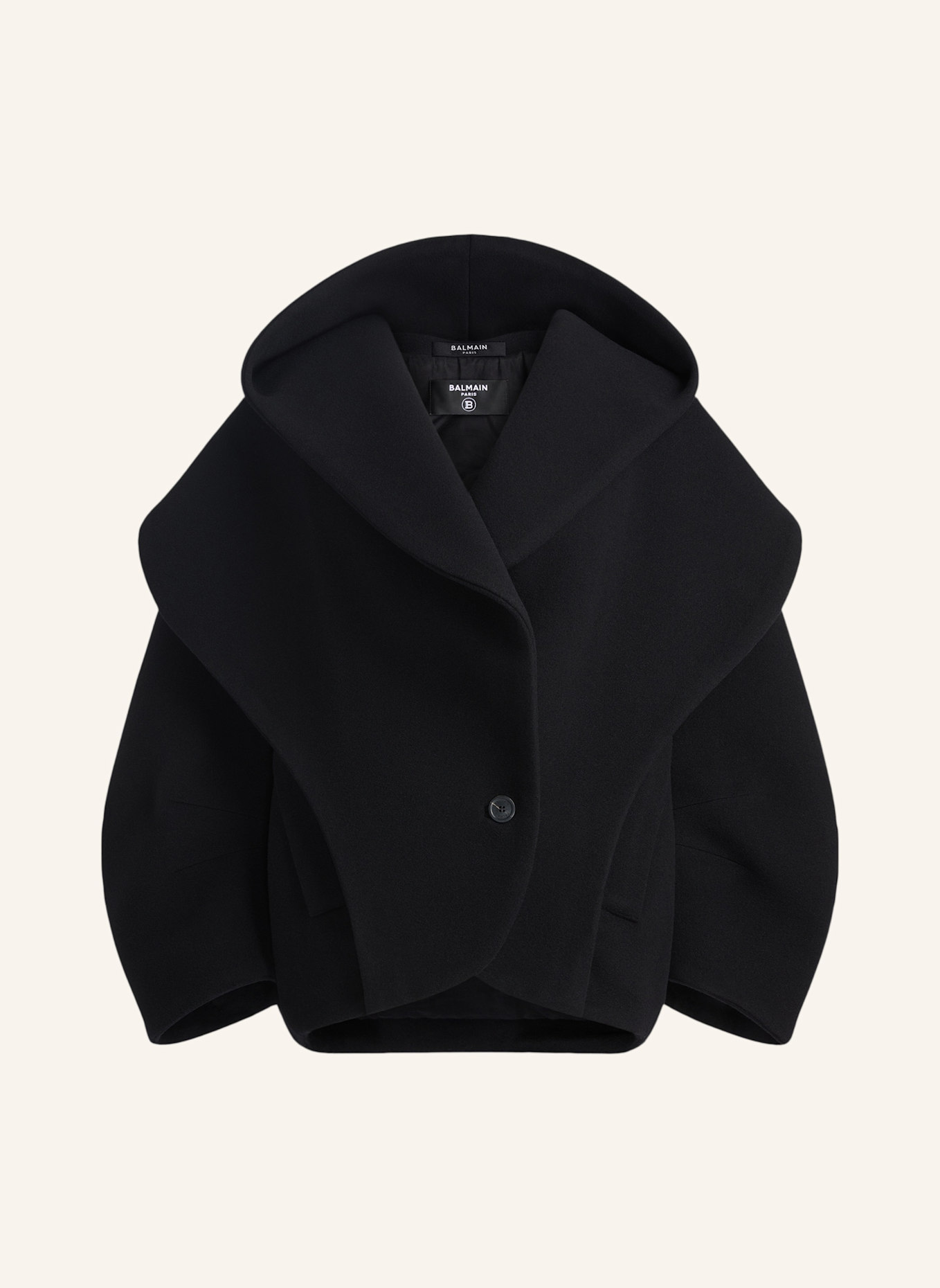 BALMAIN Oversize-Caban mit Kapuze aus Wolle: SCHWARZ