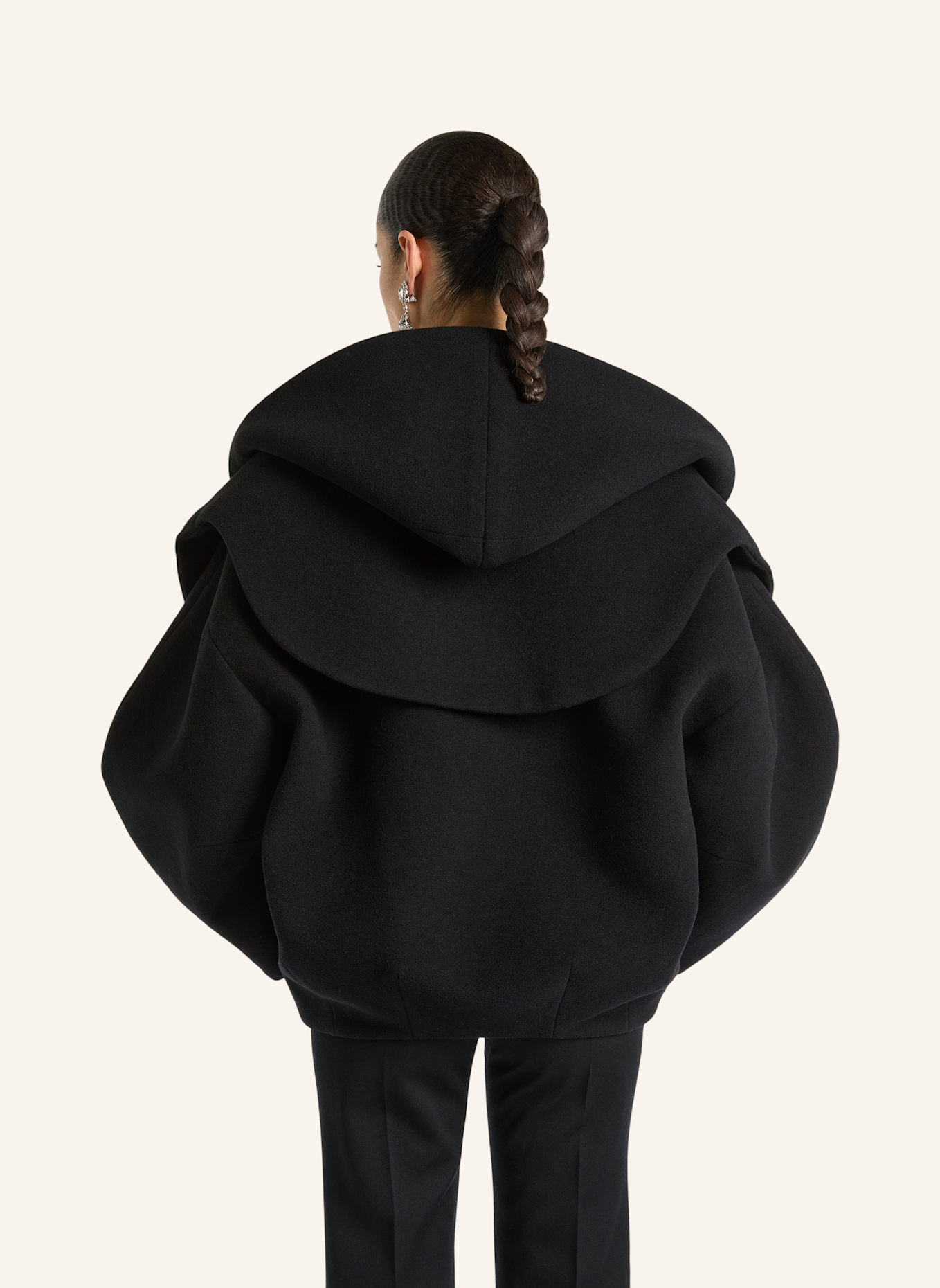 BALMAIN Oversize-Caban mit Kapuze aus Wolle: SCHWARZ