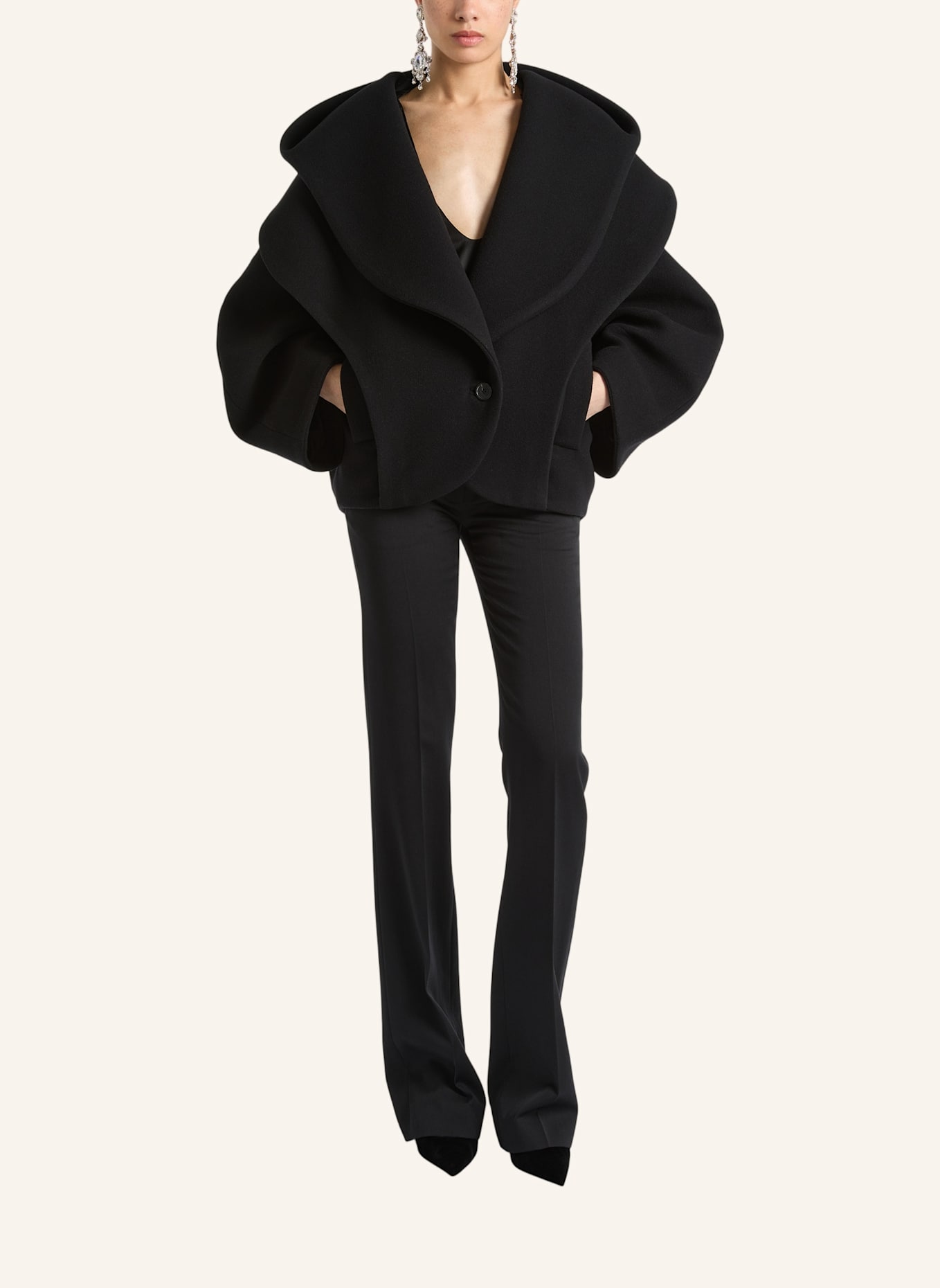 BALMAIN Oversize-Caban mit Kapuze aus Wolle: SCHWARZ
