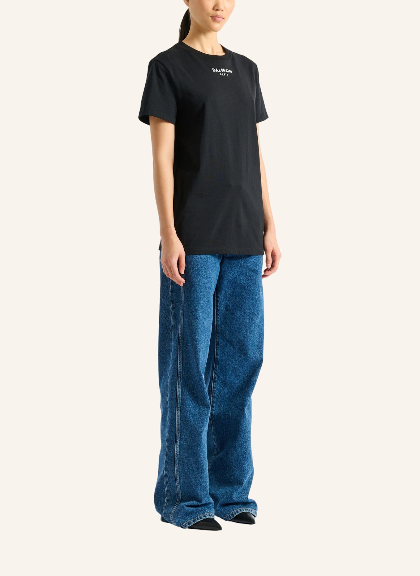BALMAIN Besticktes Balmain Paris T-Shirt: SCHWARZ
