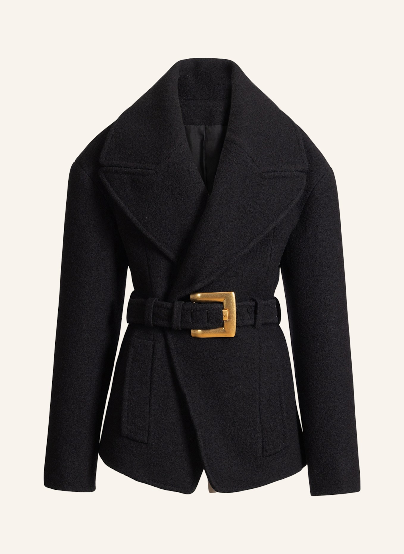 BALMAIN Caban mit Gürtel aus Wolle: SCHWARZ