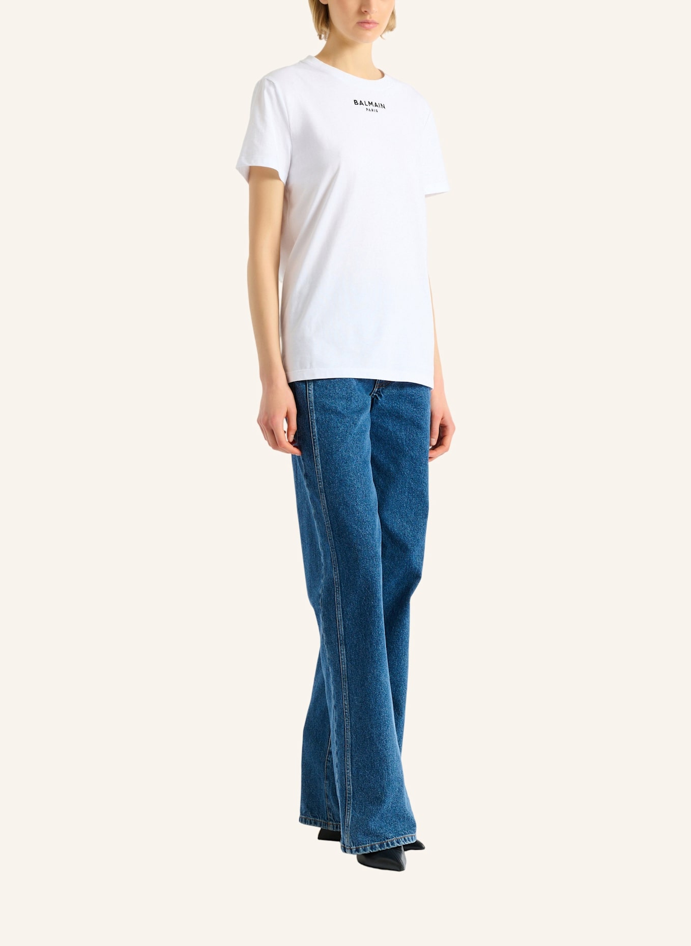 BALMAIN Besticktes Balmain Paris T-Shirt: WEISS