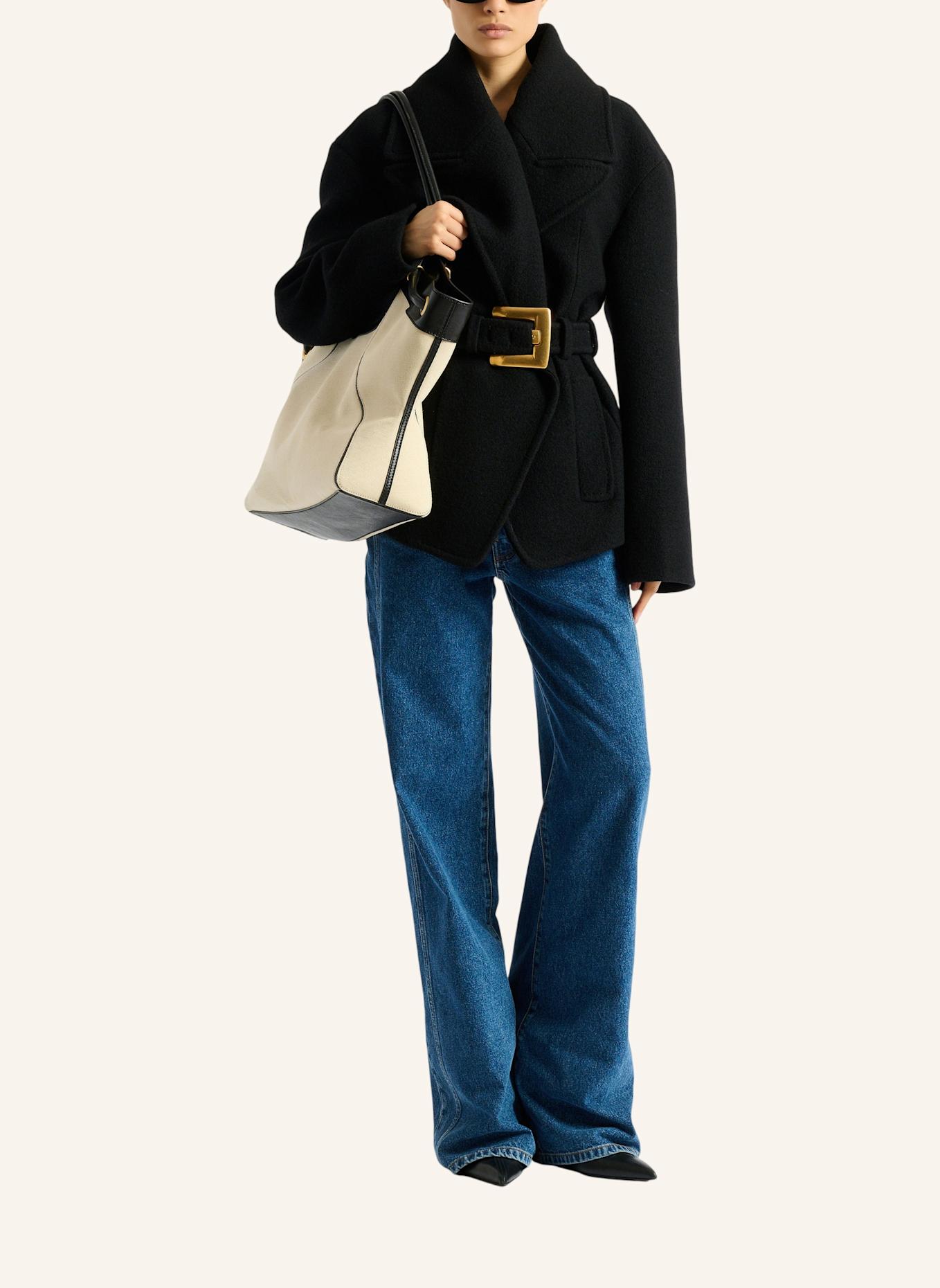 BALMAIN Caban mit Gürtel aus Wolle: SCHWARZ
