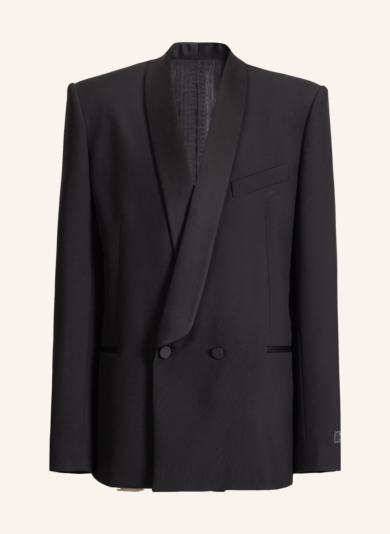 BALMAIN Jacke mit zwei Knöpfen aus Wolle und Satin: SCHWARZ