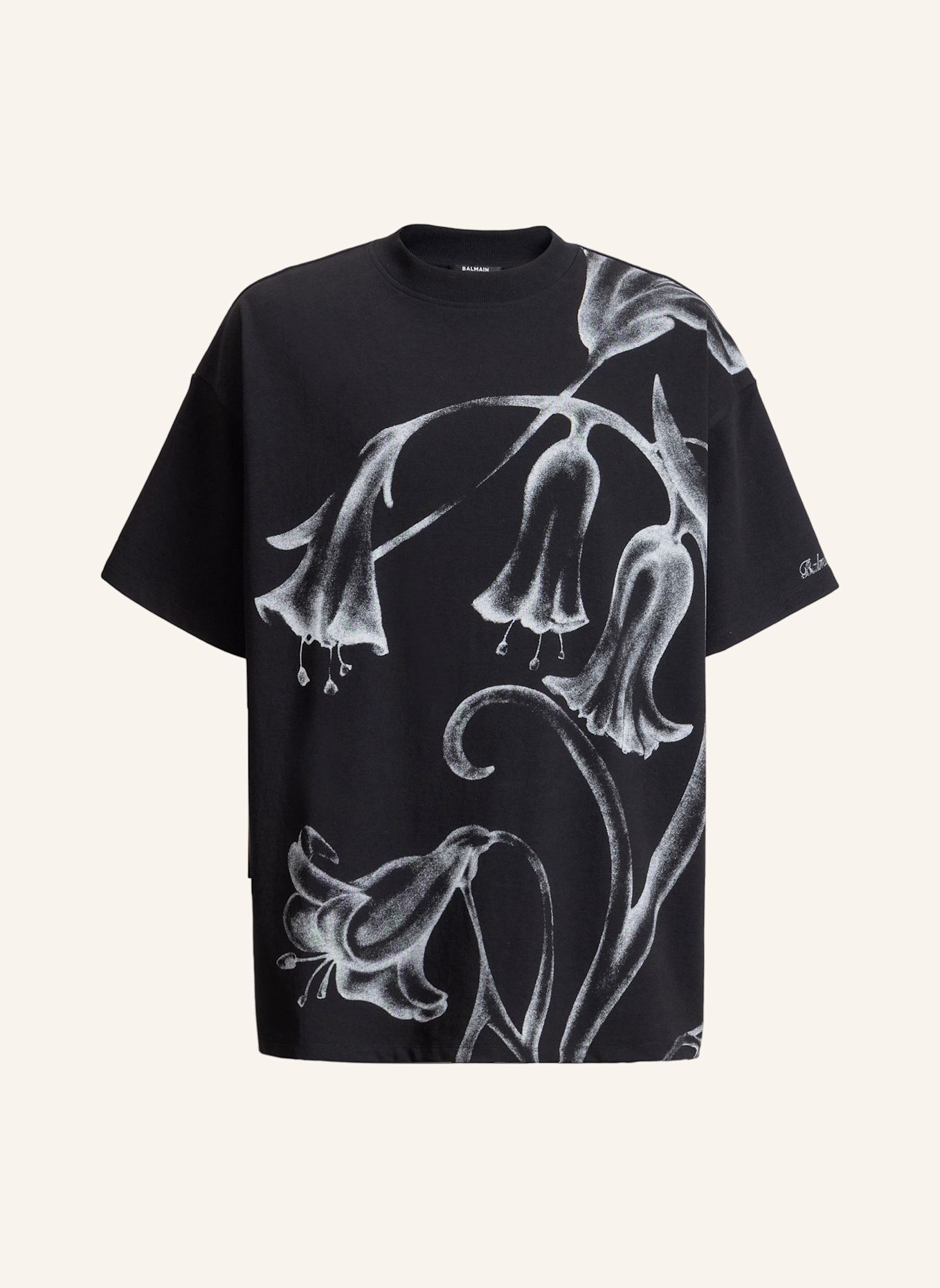 BALMAIN Bedrucktes Balmain Flower T-Shirt: SCHWARZ