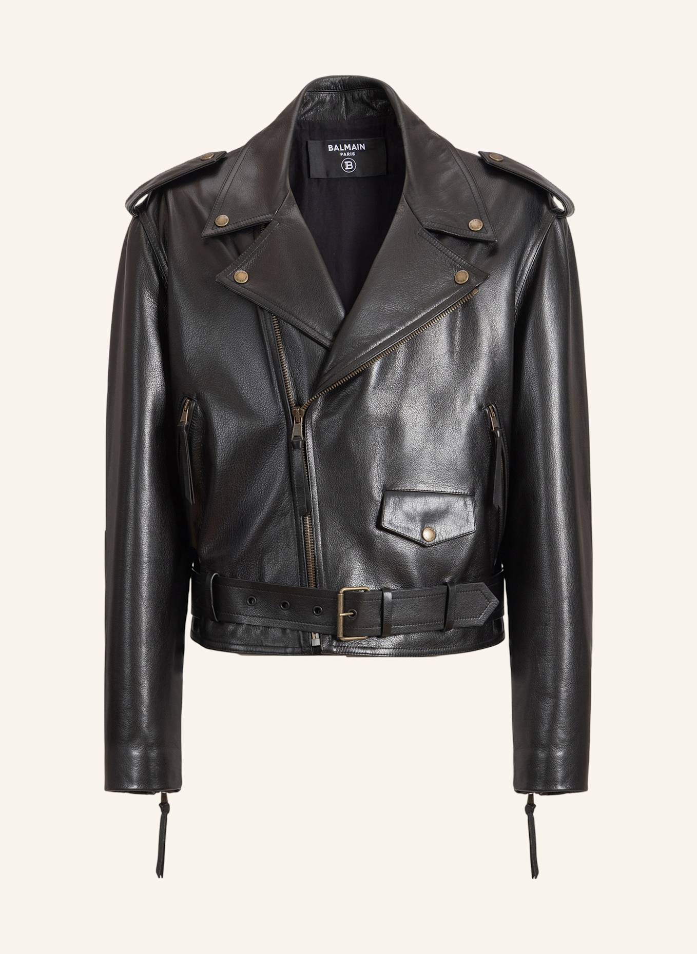 BALMAIN Bikerjacke aus texturiertem Leder: SCHWARZ