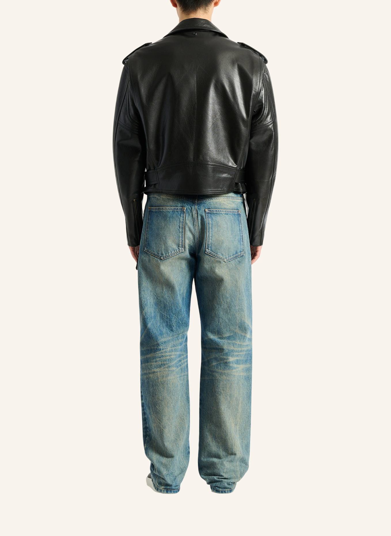 BALMAIN Bikerjacke aus texturiertem Leder: SCHWARZ