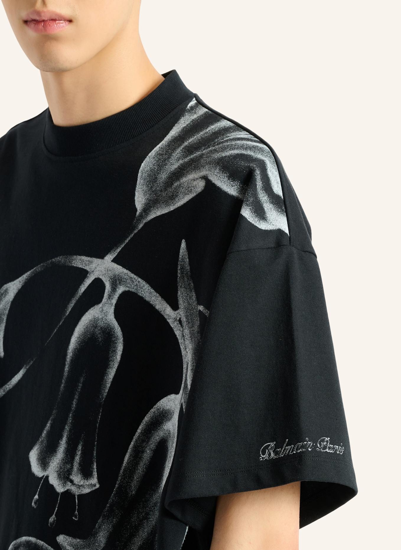 BALMAIN Bedrucktes Balmain Flower T-Shirt: SCHWARZ