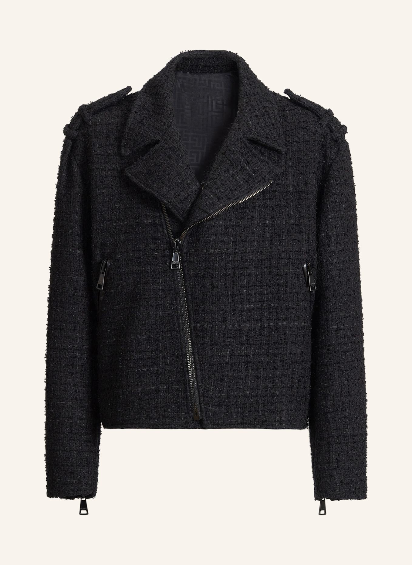 BALMAIN Bikerjacke aus Tweed: SCHWARZ