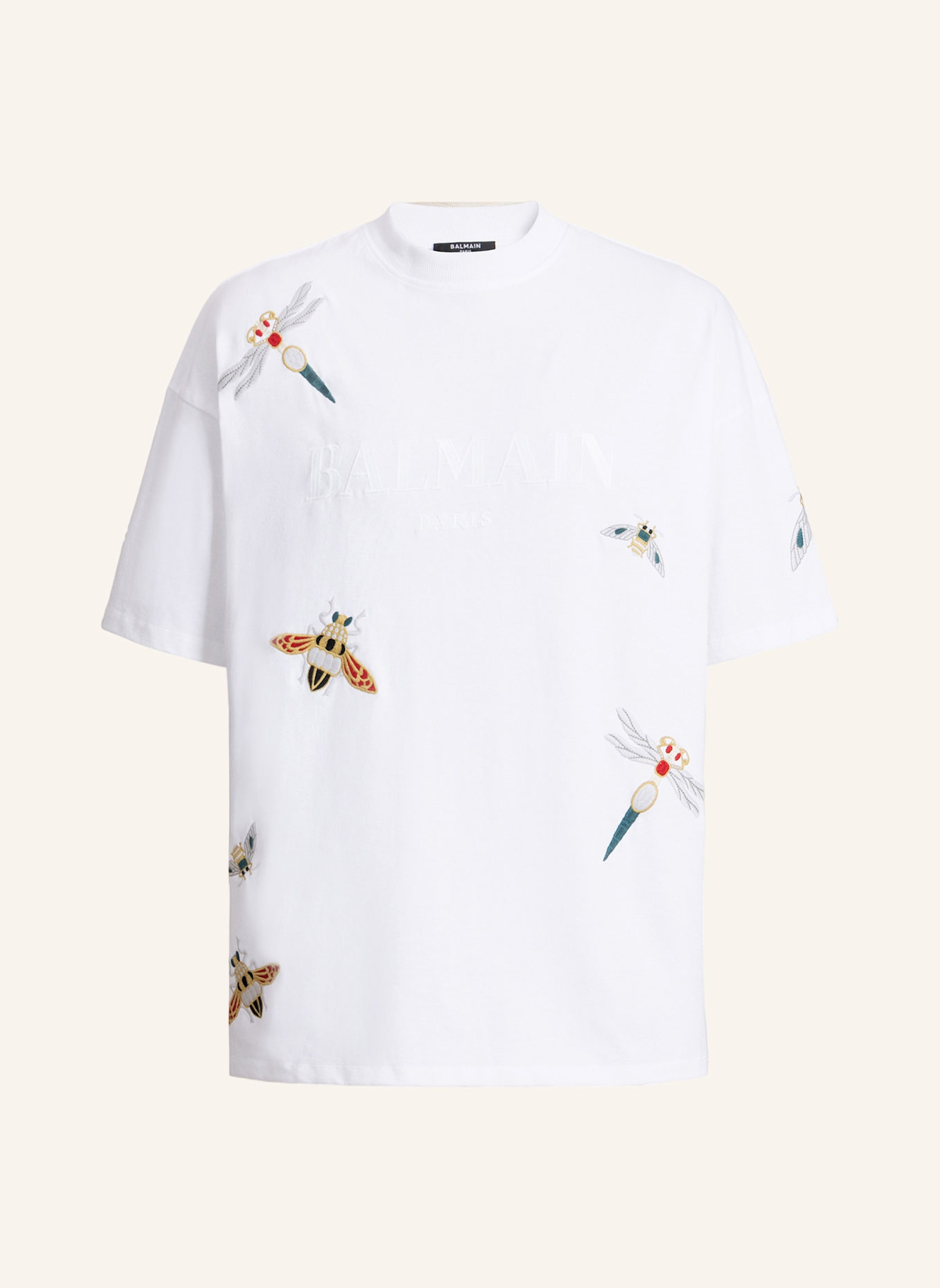 BALMAIN Besticktes Balmain Insect T-Shirt: WEISS