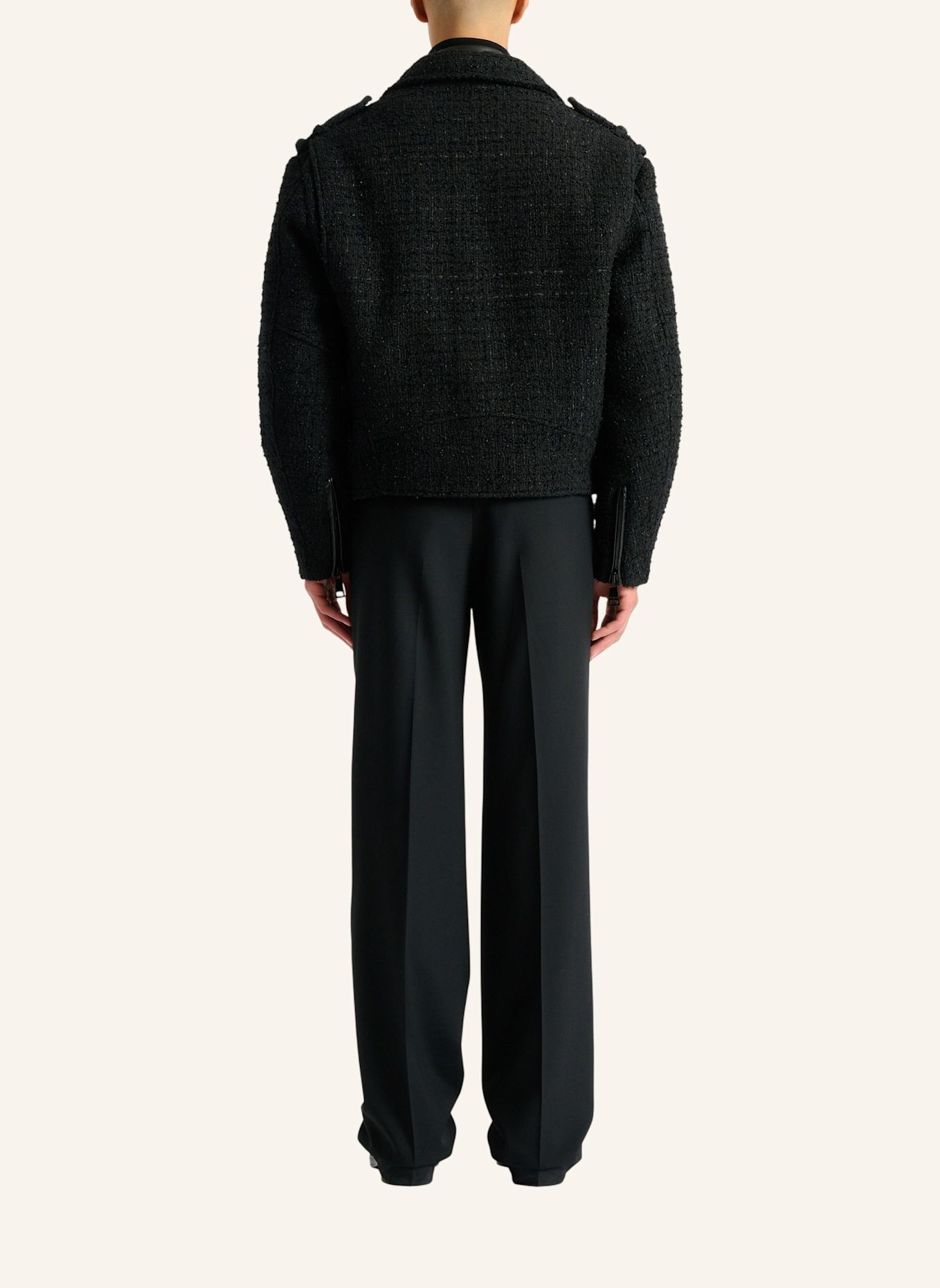 BALMAIN Bikerjacke aus Tweed: SCHWARZ