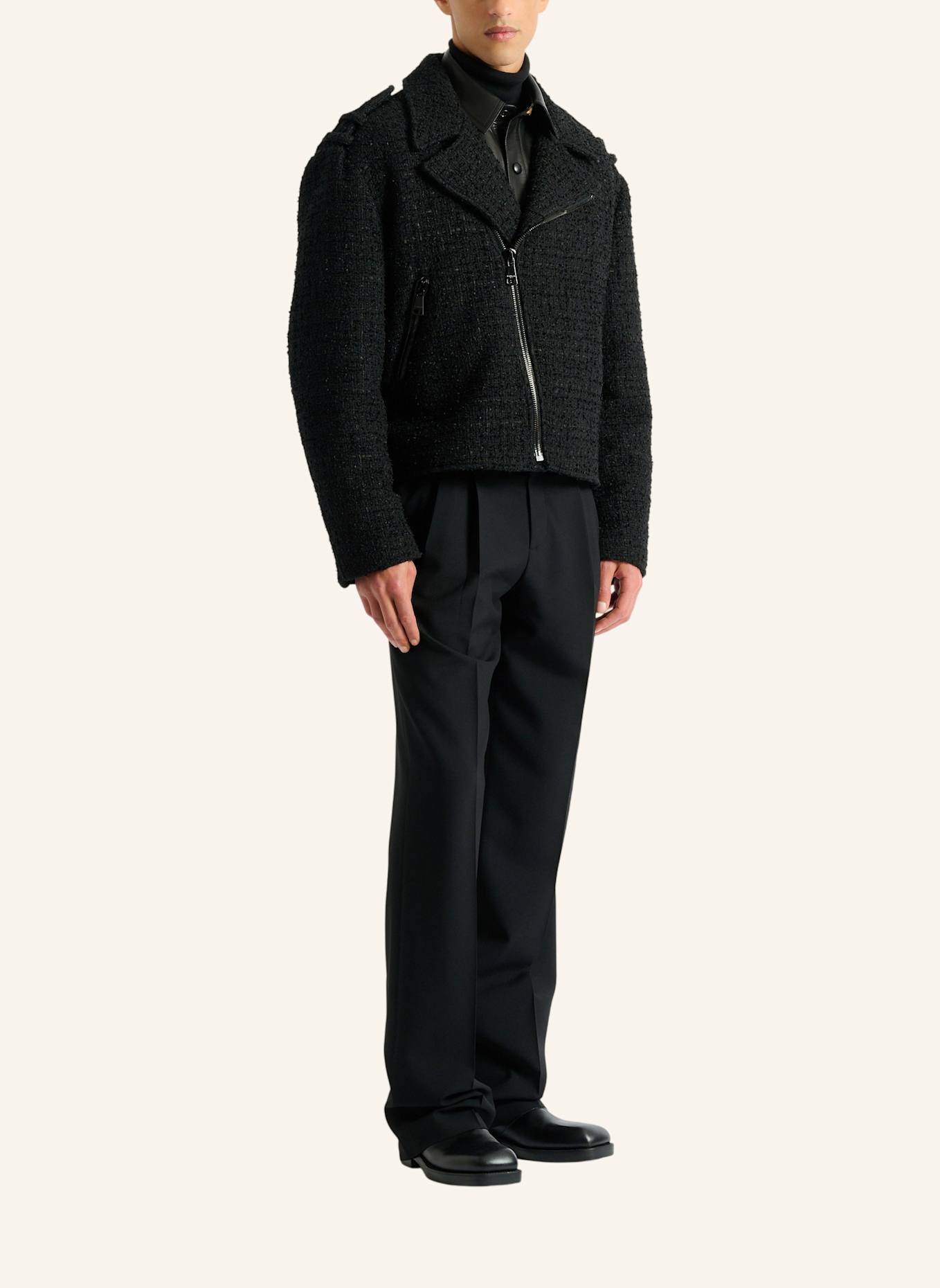 BALMAIN Bikerjacke aus Tweed: SCHWARZ