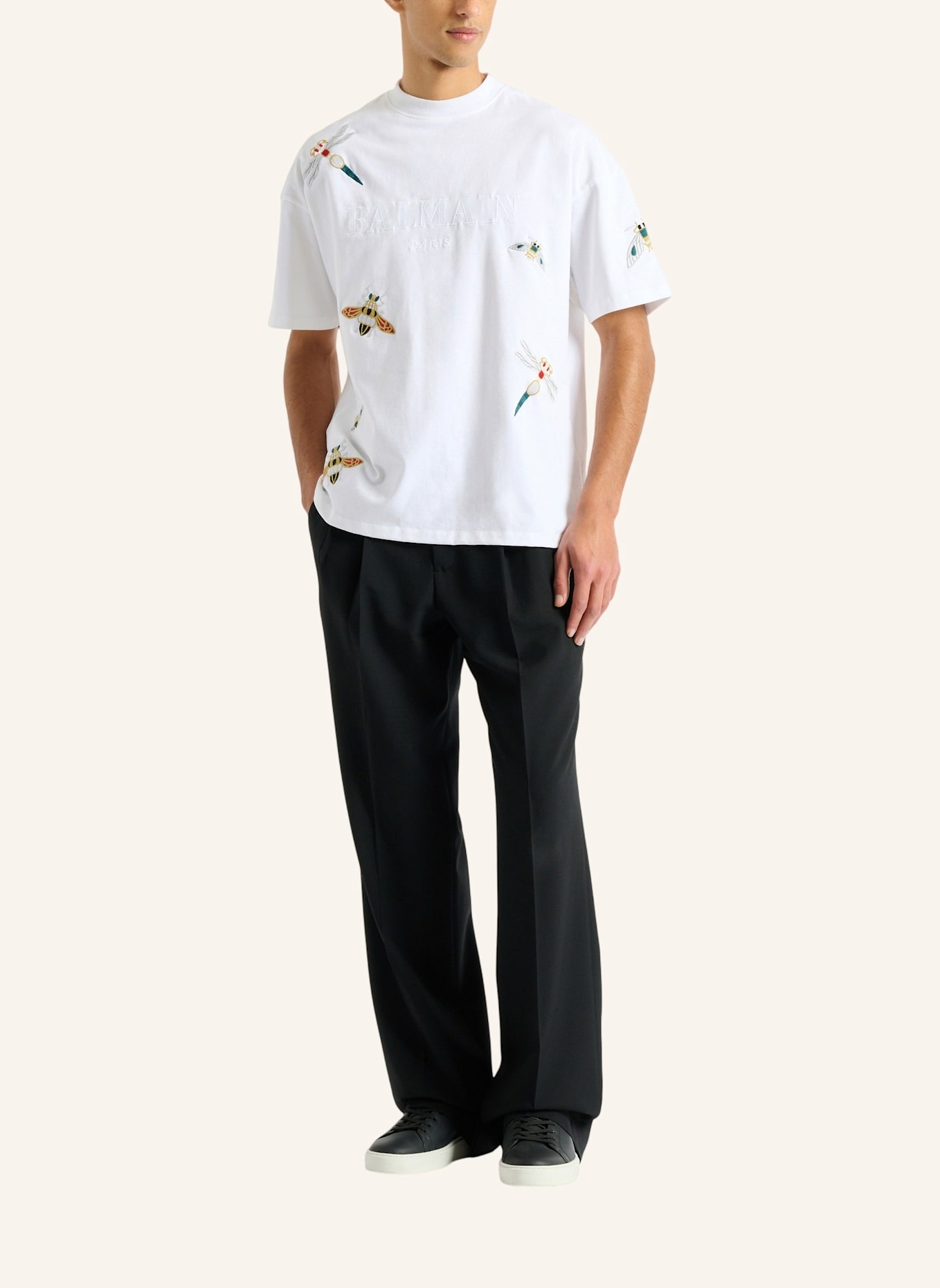 BALMAIN Besticktes Balmain Insect T-Shirt: WEISS