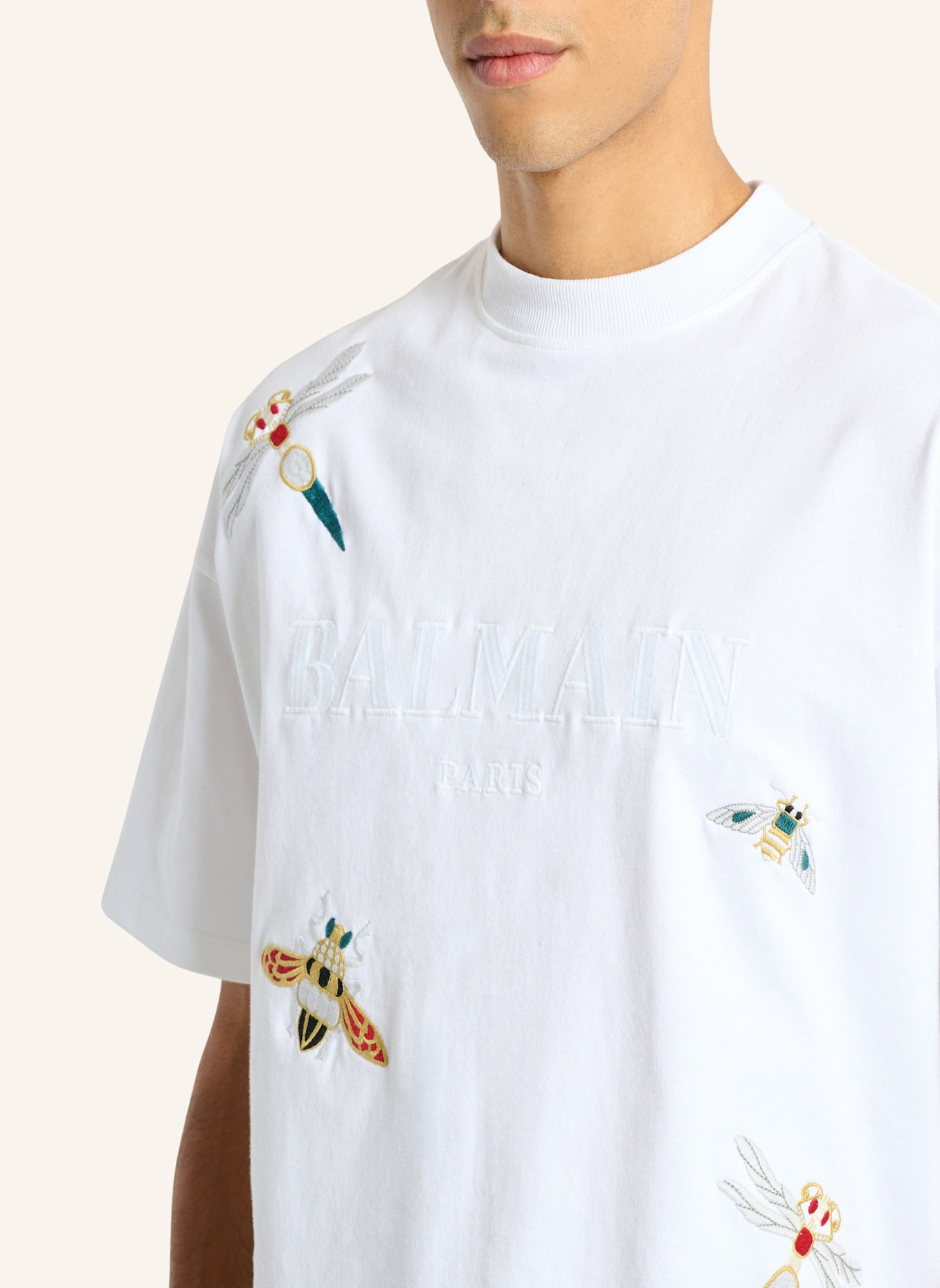 BALMAIN Besticktes Balmain Insect T-Shirt: WEISS