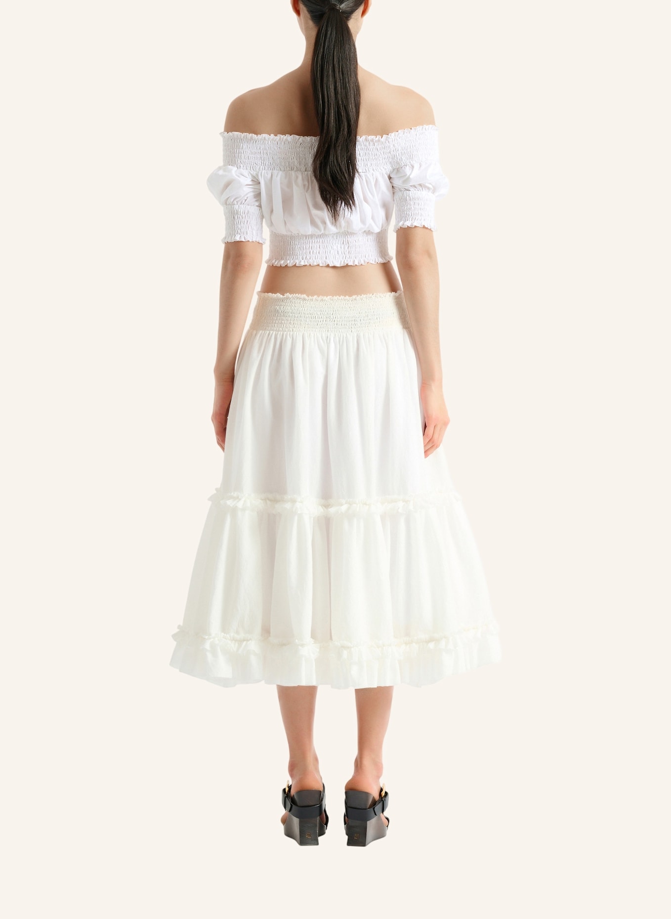 BALMAIN Langer Rock mit Raffungen: WEISS