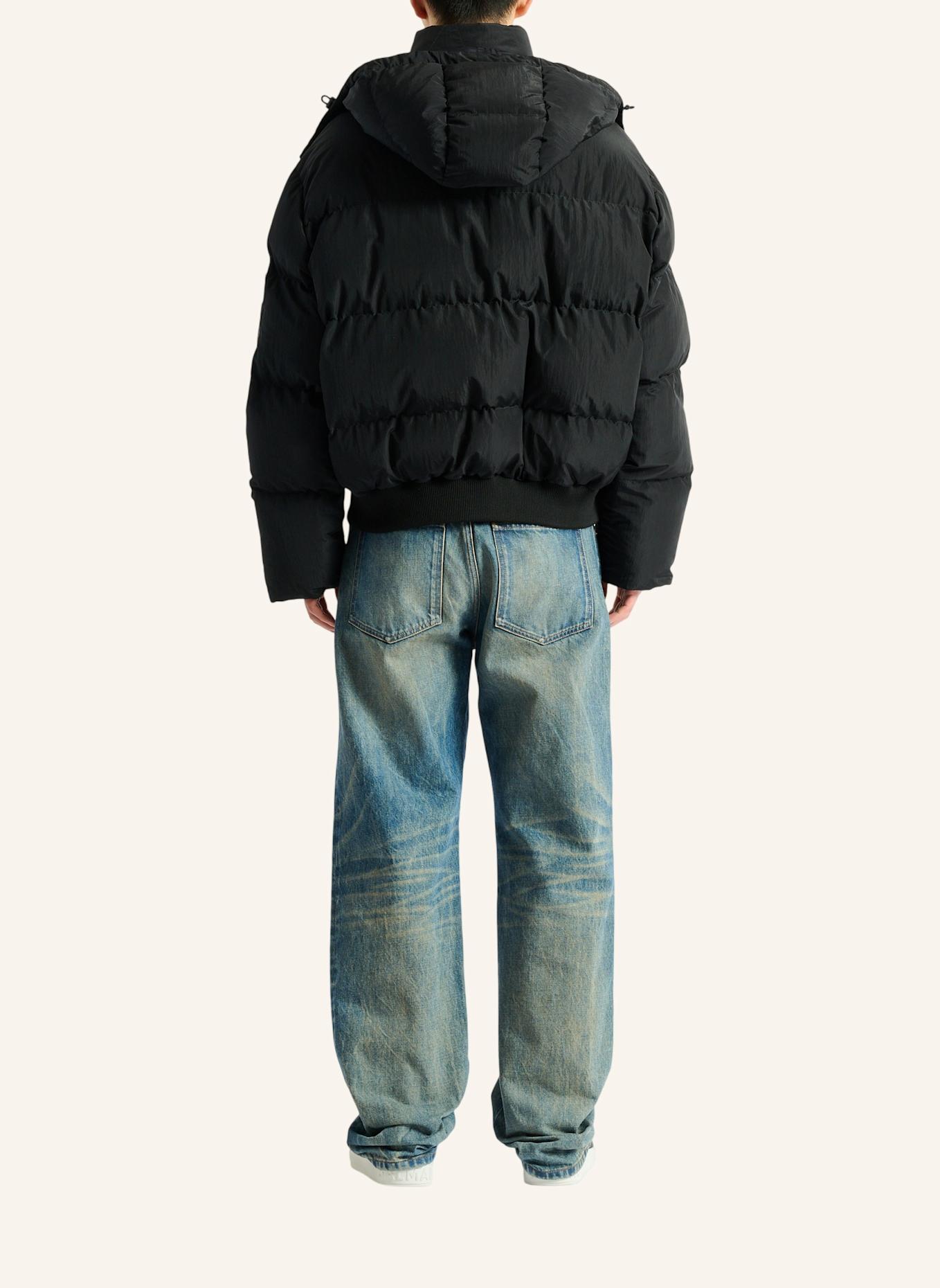 BALMAIN Daunenjacke aus Nylon und Leder: SCHWARZ