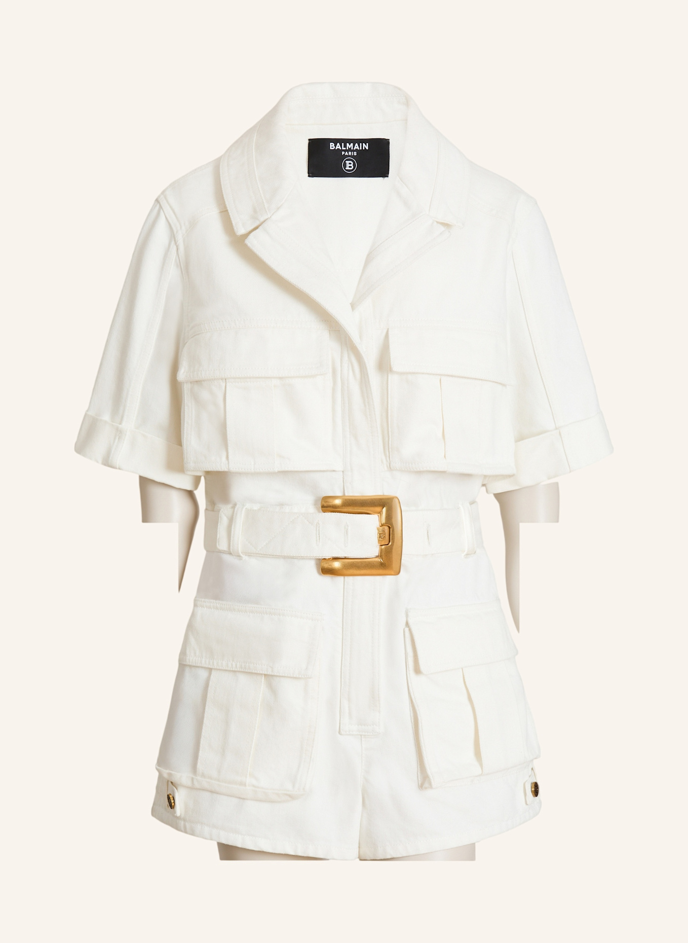 BALMAIN Jumpsuit mit Gürtel aus Denim: WEISS