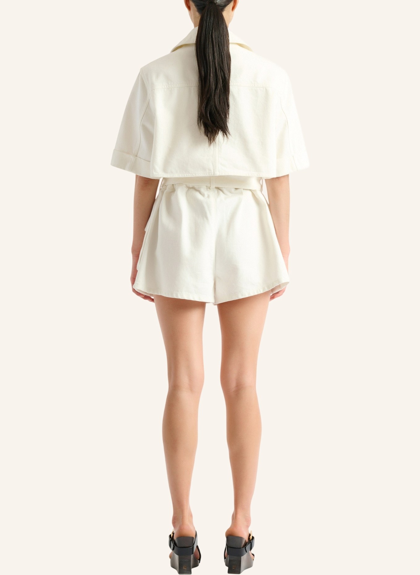 BALMAIN Jumpsuit mit Gürtel aus Denim: WEISS