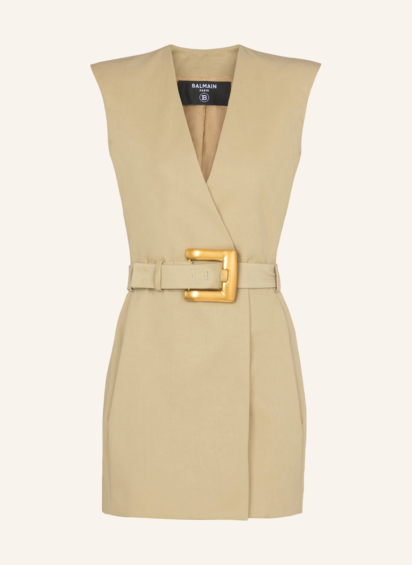 BALMAIN Kurzes Kleid mit Gürtel aus Gabardine: KHAKI