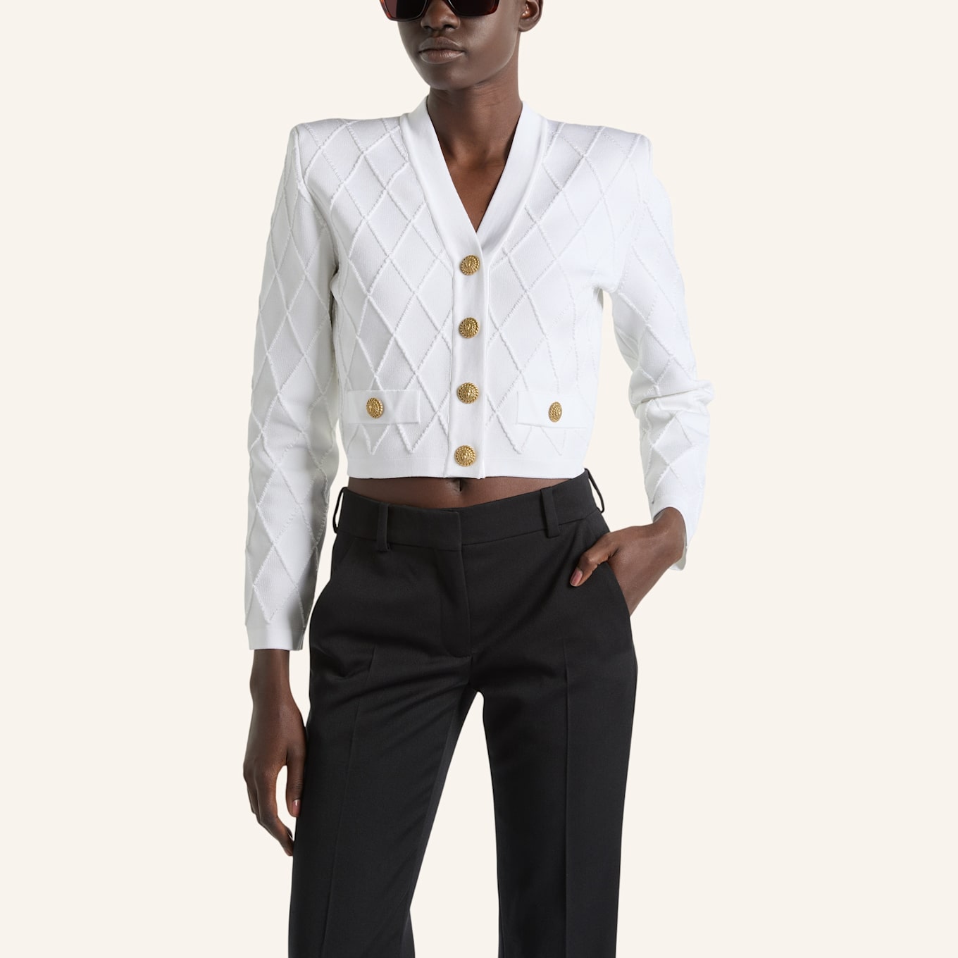 BALMAIN Kurzer Cardigan: WEISS