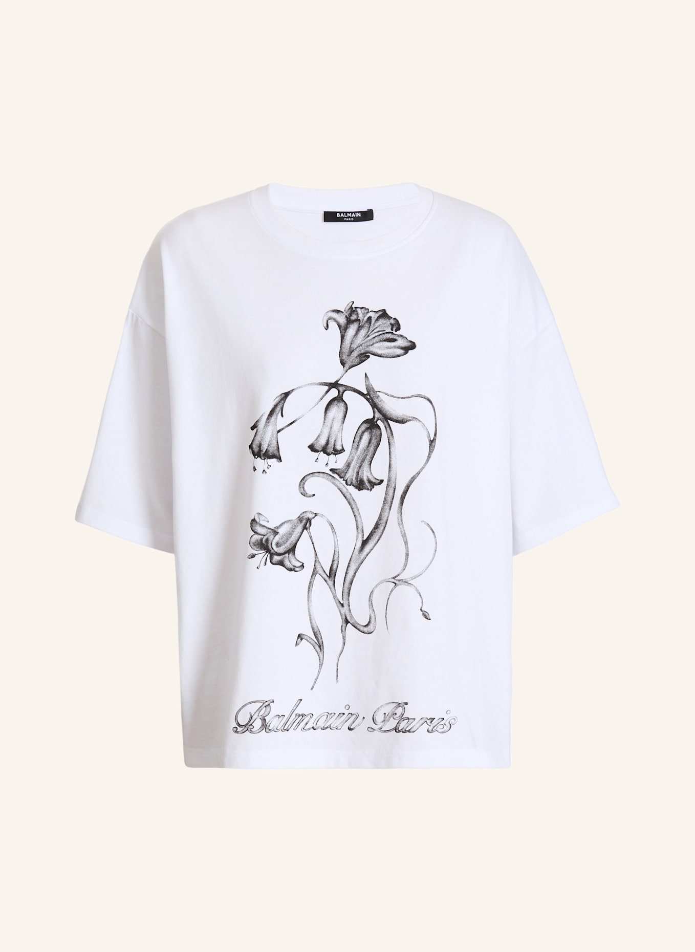 BALMAIN Bedrucktes Balmain Flower T-Shirt: WEISS
